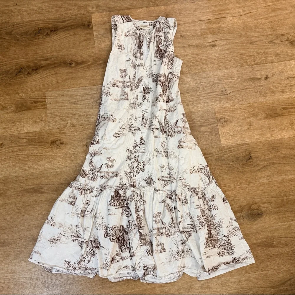 NICHOLAS Jordane White and Brown Floral Sleeveless Maxi Dress